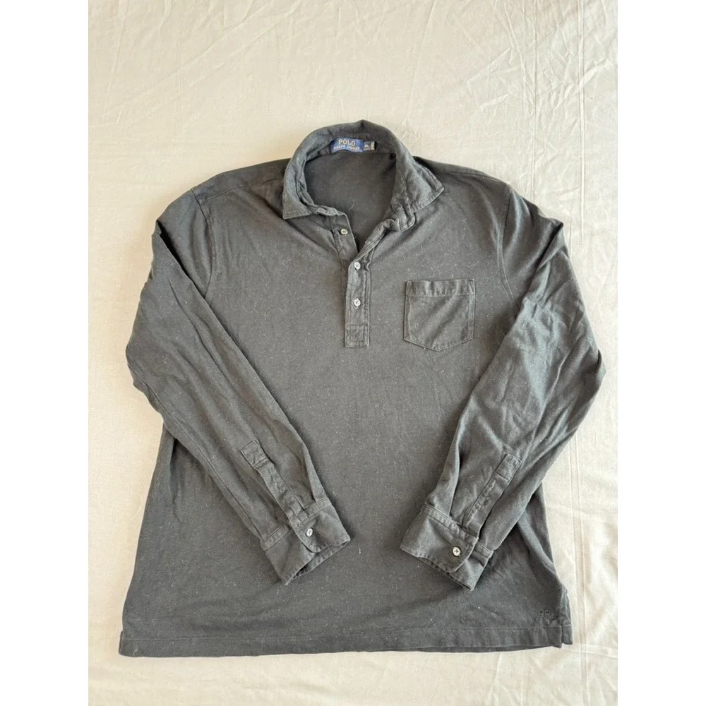 Polo Ralph Lauren Shirt XL Long Sleeve Polo Black Pony Pocket‎